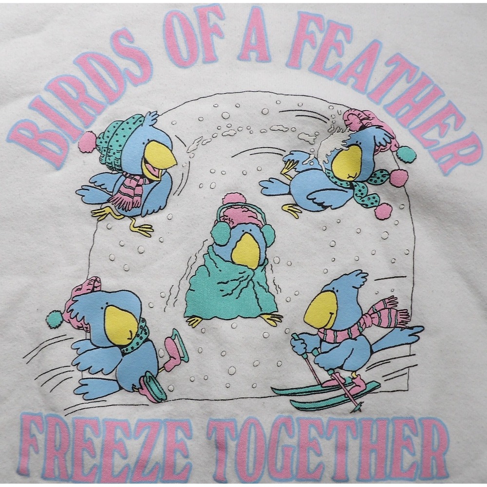 VTG 80s Fruit Of The Loom Birds Of A Feather Crewneck Sweatshirt White Large USA - Picture 4 of 16